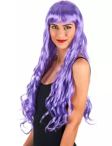 Women's Long Wavy Purple Wig with Bangs