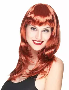 Long red wig with bangs for women