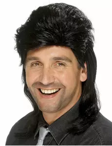 Svart mullet-parykk for menn