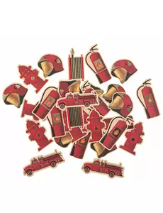 100 røde og gullfargede brannmannspapirkonfetti 2-4,5 cm
