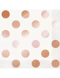 16 Small rose gold polka dot paper napkins 25 x 25 cm