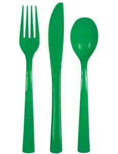 18 smaragdgrønne plastbestikksett