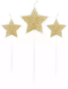 3 lys på en champagneglitterstjernepinne 11 cm