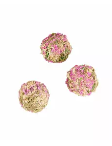 4 dekorative baller naturhvite og rosa blomster 5 cm