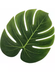 4 grønne plastblader av monstera 34 x 29 cm