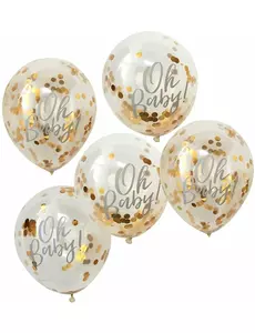 gjennomsiktige Oh Baby-ballonger med metallisk gullkonfetti 30 cm