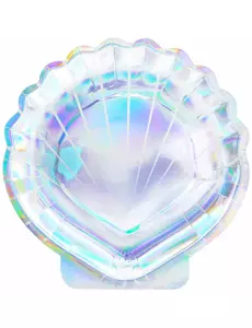 6 holografiske skjellformede papirtallerkener 18,5 cm