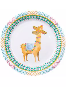 6 hvite lama-papirtallerkener 23 cm