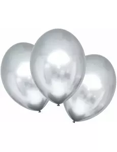 6 satengsølv lateksballonger 28 cm