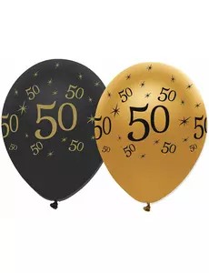 6 svarte og gullfargede lateksballonger til 50-årsjubileum, 30 cm