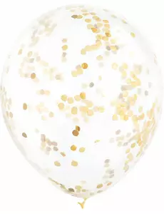 6 gjennomsiktige lateksballonger med gull okerkonfetti 30 cm