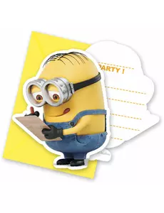 6 nydelige Minions-invitasjonskort med konvolutter
