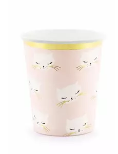 6 Pink and white kitten cardboard cups 200 ml