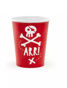 6 røde piratfest-papirkopper 220 ml