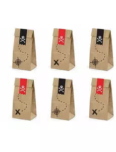 6 piratfestgaveposer i kraftpapir, 8 x 18 x 6 cm