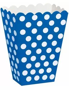 blå popcornbokser med hvite prikker