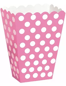 8 rosa popcornbokser med hvite prikker