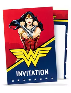 8 Wonder Woman invitasjonskort med konvolutter 10x16cm