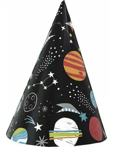 8 Black Universe Cardboard Party Hats