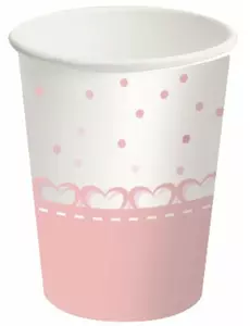 8 rosa hjerteformede papirkopper 250 ml