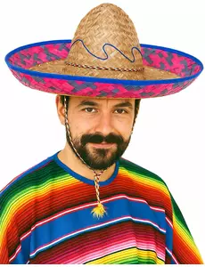 Meksikansk sombrero med rosa og blå kant for voksne