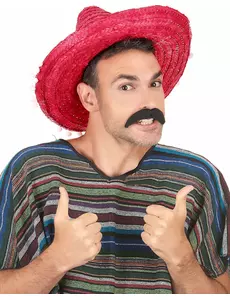 Rød sombrero med pompongkant for voksne