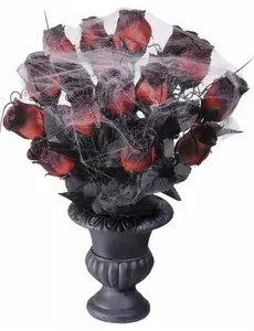 Røde roser spindelvevbukett 35 cm Halloween