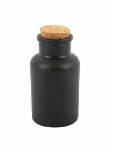 Matt svart apotekflaske med korkpropp 11 cm 125 ml