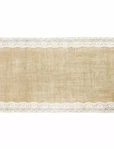 Jutebordløper med blondekanter 28 cm x 2,75 m