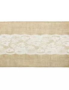 Jutebordløper med blonde i midten 28 cm x 2,75 m