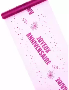 Bordløper i organza, fuchsia, 29 cm x 5 m, Happy Birthday