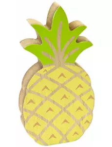 Yellow and green wooden pineapple decoration 12 cm