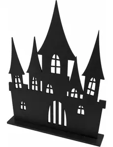 Hjemsøkt slottsdekorasjon i svart treverk 18 x 23 cm