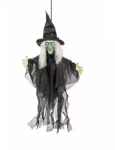 Animert, lysende, snakkende heks Halloween-dekorasjon