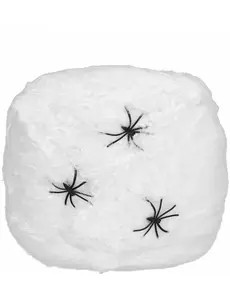 Hvit spindelvevdekorasjon med edderkopper 20g Halloween