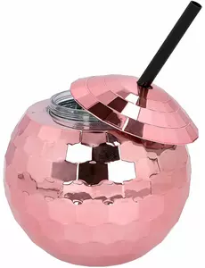 650 ml rosa diskokulekopp med sugerør