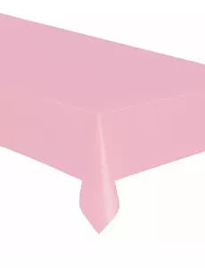 Rectangular light pink plastic tablecloth 137 x 274 cm