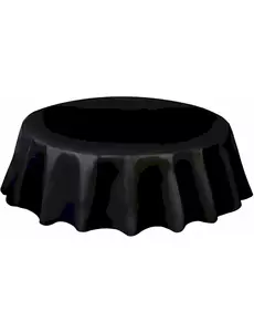 Black plastic round tablecloth 213 cm