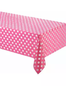 Rosa plastduk med hvite prikker