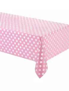 Pink tablecloth with white polka dots in plastic 137 x 274 cm