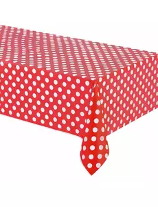 Rød duk med hvite prikker, plast, 137 x 274 cm