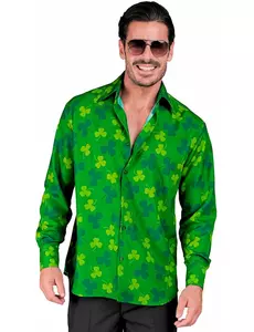 Herreskjorte med langermet shamrock-motiv og St. Patricks dag-motiv, Størrelse: Small/Medium
