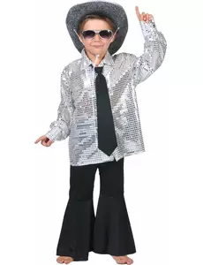 Boys' silver disco shirt, Size: 10-12 years (140 cm)