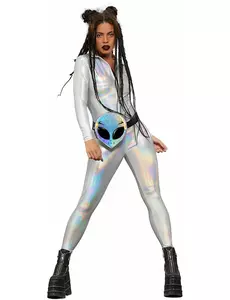 Skinnende holografisk jumpsuit til dame, Størrelse: Medium
