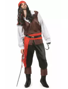 Svart piratbuksekostyme til menn, Størrelse: Medium/Large