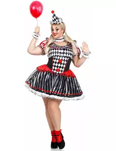 Sexy svart og hvitt harlekinkostyme for kvinner i pluss størrelse, Størrelse: X-Large/XX-Large (48-52)