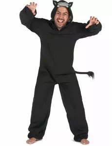 Svart panter-jumpsuitkostyme til menn