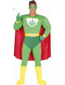 Superheltkostyme for voksne med cannabisblader, Størrelse: Medium