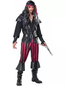 Stripete piratkostyme for menn, Størrelse: Medium