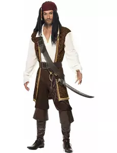 Brunt piratkostyme til menn, Størrelse: Medium